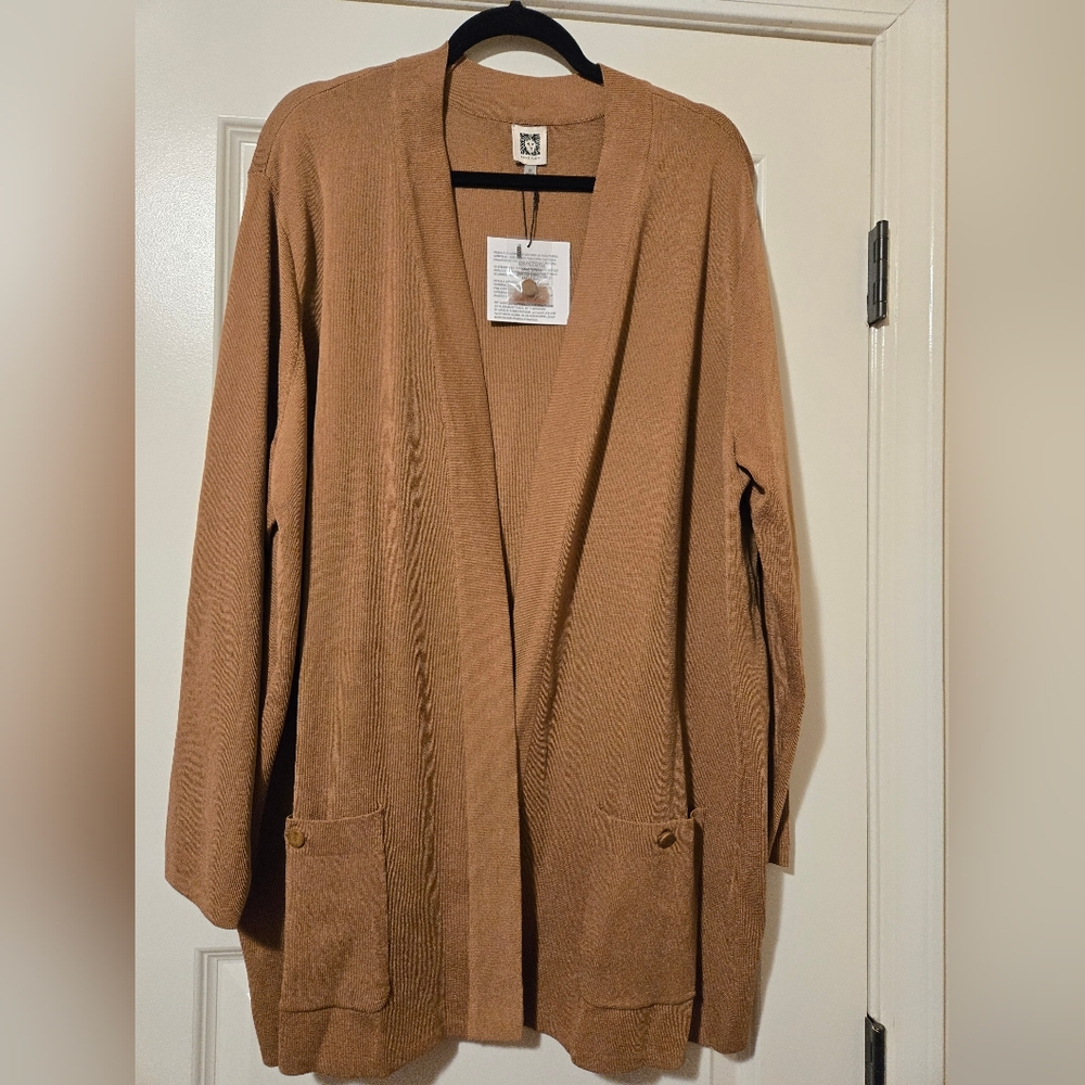 Anne Klein Women's Brown Sweater Open Cardigan with Pockets, Size 3X